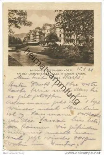 Baden-Baden - Brenners Stephanie-Hotel - Lichtentaler Allee - Verlag Hugo Schönfeld AG Frankfurt a.M. gel. 1925