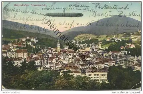 Zeppelin über Baden-Baden - Gesamtansicht - Verlag Fr. Spies Baden-Baden gel. 1911