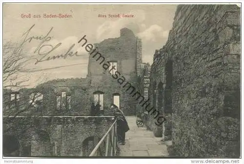 Baden-Baden - Altes Schloss - Galerie - Verlag Hugo Kühn Baden-Baden gel. 1911