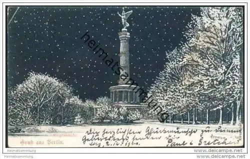 Berlin-Tiergarten - Siegessäule - Glitterkarte - Stempel Charlottenburg 2. a