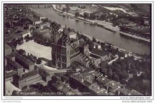 Magdeburg - Luftbild - Dom mit Elbe 30er Jahre