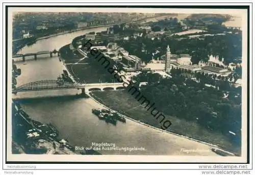 Magdeburg - Luftbild - Blick auf das Ausstellungsgelände - Foto-AK 30er Jahre
