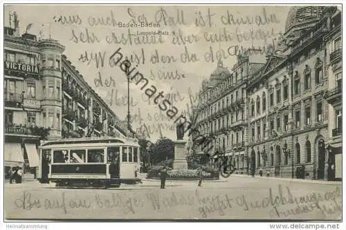 Baden-Baden - Leopoldsplatz - Strassenbahn gel. 1915