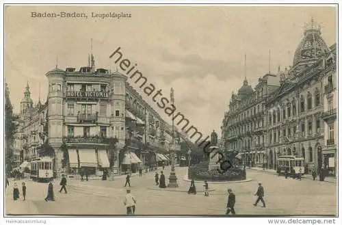 Baden-Baden - Leopoldsplatz - Hotel Victoria - Strassenbahnen - Verlag Gebr. Metz Tübingen gel. 1915