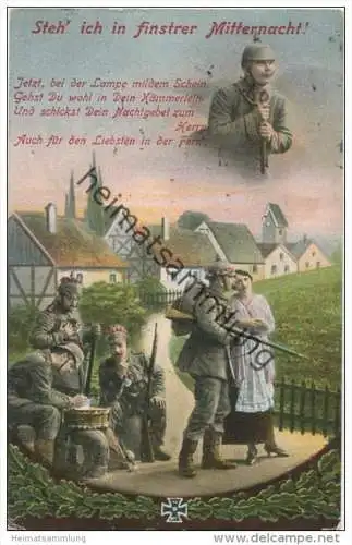 Steh ich in finstrer Mitternacht - Pickelhaube - Trommel - Feldpost gel. 1916