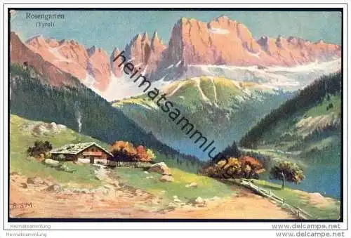 Rosengarten - Künstlerkarte signiert A. S. M. - ca. 1910