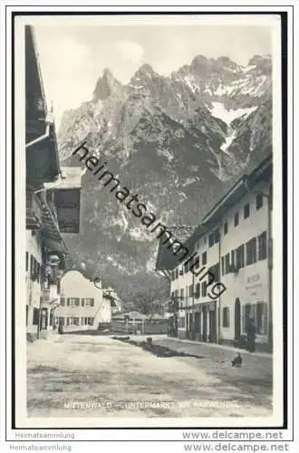 Mittenwald - Untermarkt mit Karwendel - Foto-AK 30er Jahre