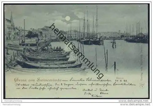 Gruss aus Swinemünde - Hafen im Mondschein