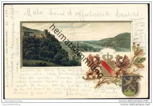 Heidelberg - Panorama - Wappen - Prägedruck
