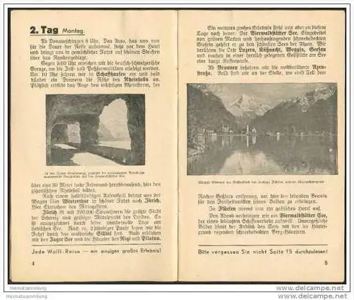 Wolffs Reisebüro Leipzig 1938 - Gesellschaftsrundreise Schweiz Italien Bodensee - 16 Seiten mit 9 Abbildungen