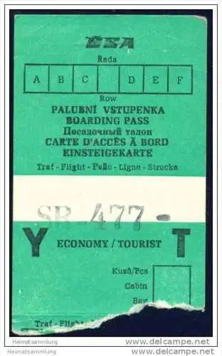 Boarding Pass - CSA Ceskoslovenske Aerolinie