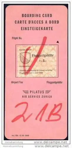 Boarding Card - Pilatus Air Service Zurich
