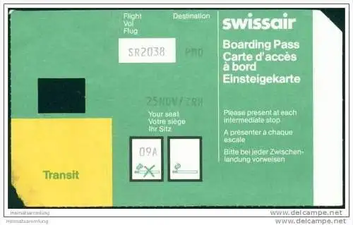 Boarding Pass - Transit - Swissair