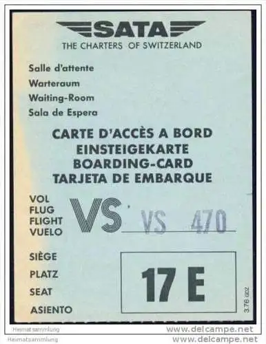 Boarding Pass - SATA - The charters of Switzerland