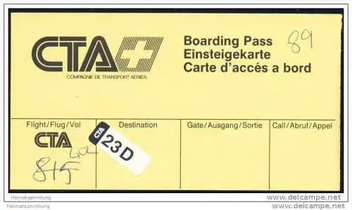 Boarding Pass - CTA Compagnie de transport aerien