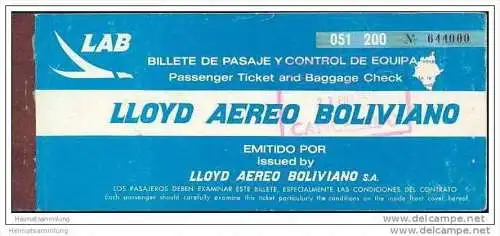 LAB - Lloyd Aereo Boliviano 1975 - La Paz Asuncion