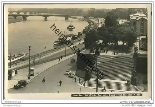 Dresden - Brühl'sche Terrasse - Dampferanlegestelle - Foto-AK