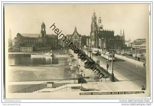 Dresden - Augustusbrücke - Strassenbahn - Foto-AK