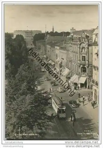 Oslo - Karl Johansgt - Strassenbahn - Foto-AK Grossformat