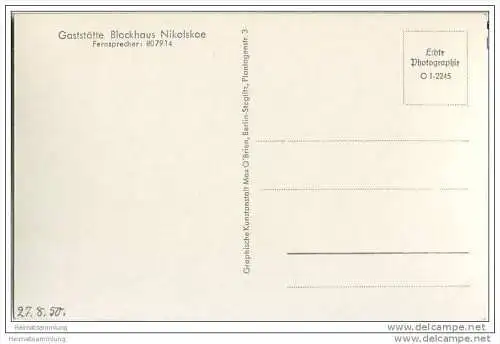 Berlin-Grunewald - Gaststätte 'Blockhaus Nikolskoe' - Foto-AK ca. 1950