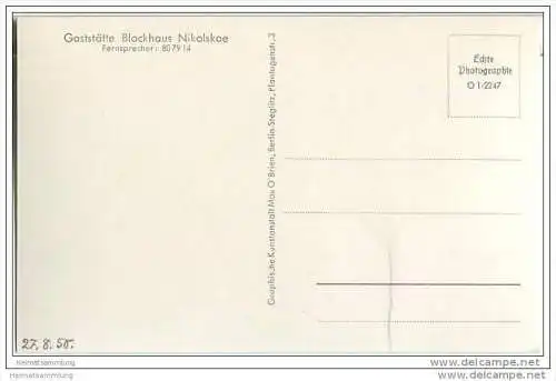Berlin-Grunewald - Gaststätte 'Blockhaus Nikolskoe' - Foto-AK ca. 1950