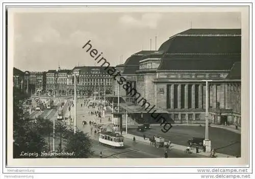 Leipzig - Hauptbahnhof - Strassenbahn - Foto-AK 30er Jahre