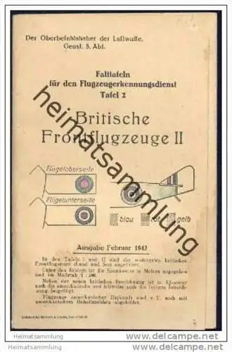 Falttafeln für den Flugzeugerkennungsdienst Tafel 2 - Britische Frontflugzeuge II - Ausgabe Februar 1942