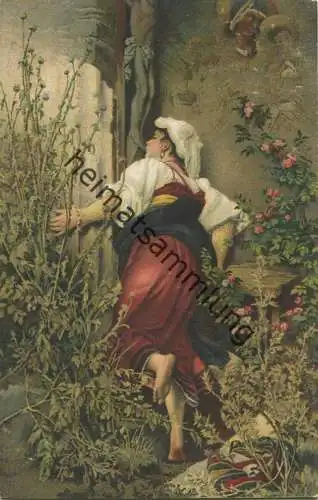 Italienische Pilgerin küsst das Kruzifix - Italian Pilgrim kissing the Crucifix - Verlag Misch & Co. gel. 1916