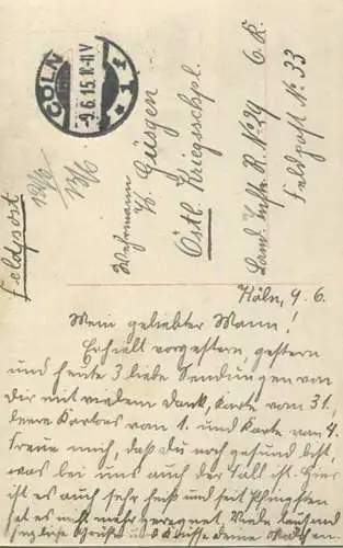 Im täglichen Gebet - Feldpost - gel. 1915