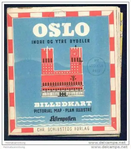 Norwegen - Oslo 1955 - Stadtplan/P. Haagen Jorgensen 1950 - 60cm x 78cm - rückseitig Umgebungsplan
