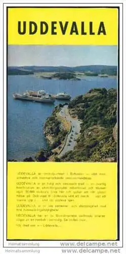 Schweden - Uddevalla 60er Jahre - Faltblatt mit 7 Abbildungen - Ortsplan - in schwedischer Sprache