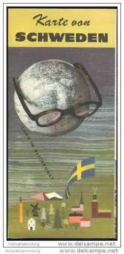 Karte von Schweden 1957 - Faltblatt mit 11 Abbildungen