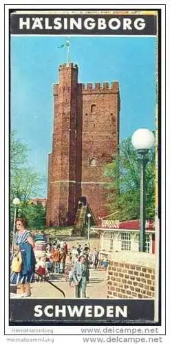 Schweden - Hälsingborg 1966 - Faltblatt mit 10 Abbildungen - Stadtplan-Teilstück
