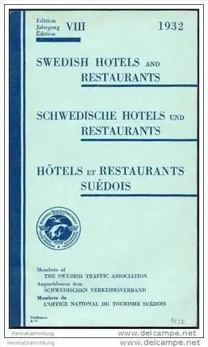 Schwedische Hotels und Restaurants 1932 - 130 Seiten