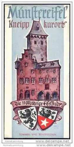 Münstereifel 1953 - Faltblatt mit 10 Abbildungen - Stadtplan