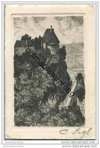 Ruine Aggenstein i. d. Wachau - C. Sigl - Original-Radierung Handabzug