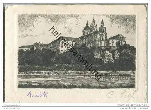 Melk a. d. Donau - C. Sigl - Original-Radierung Handabzug