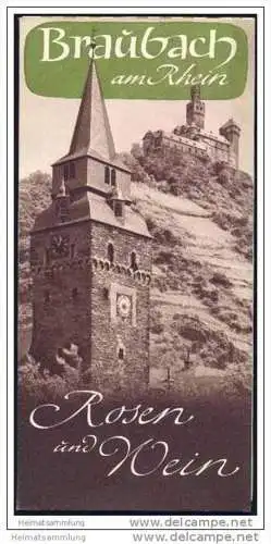 Braubach am Rhein 1959 - Faltblatt mit 12 Abbildungen - Gaststättenverzeichnis - Wanderwege