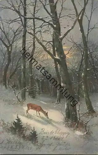 Reh im Winterwald - Künstlerkarte - Feldpost gel.