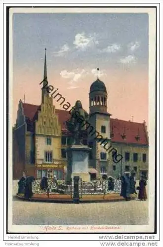 Halle - Rathaus mit Händel-Denkmal
