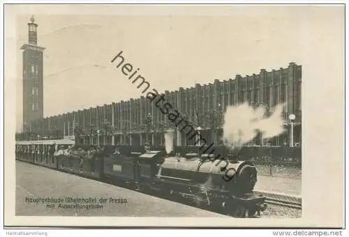 Köln - Hauptgebäude der Pressa - Rheinhalle - Ausstellungsbahn Liliputdampflokomotive gel. 1930