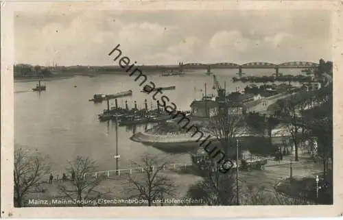 Mainz - Mainmündung - Eisenbahnbrücke - Hafeneinfahrt - Foto-Ansichtskarte