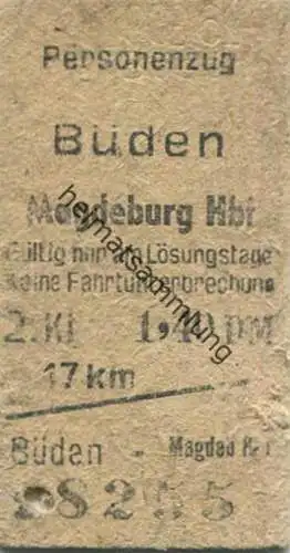 Deutschland - Personenzug - Büden Magdeburg Hbf - Fahrkarte 1961 DM 1,40