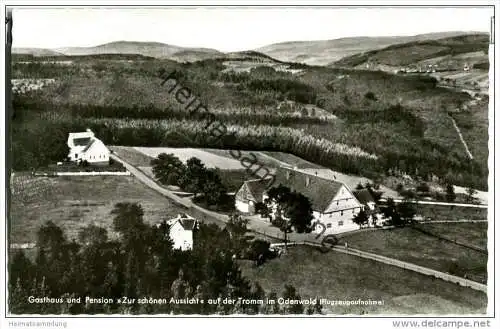 Gasthaus und Pension Zur schönen Aussicht - Auf der Tromm im Odenwald - Fliegeraufnahme - Foto-AK