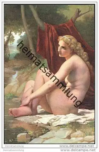 Die Badende - Pierre August Cot - Stengel 29293 - Nackte Frau am Wasser sitzend