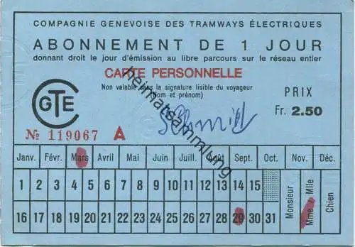 Schweiz - CGTE Geneve - Strassenbahn Fahrkarte
