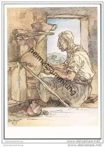 Sudetendeutsches Hilfswerk - Glasschleifer aus dem Böhmerwald - Künstlerkarte signiert Max Geyer