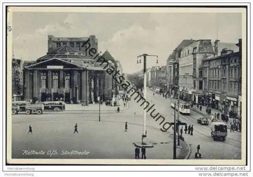 Kattowitz - Stadttheater - Strassenbahn - Feldpost