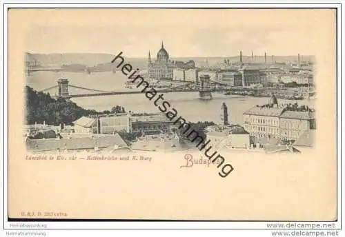 Budapest - Lanczhid es Kir. var - Kettenbrücke und K. Burg ca. 1900