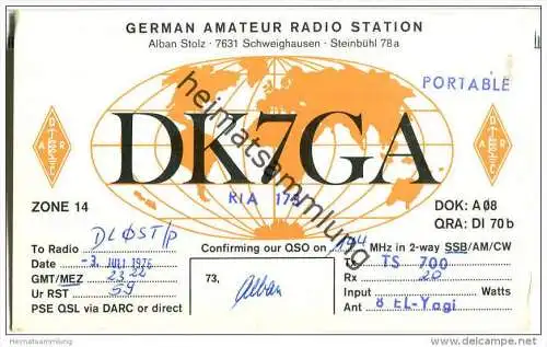 QSL - QTH - Funkkarte - DK7GA - Schweighausen - 1976